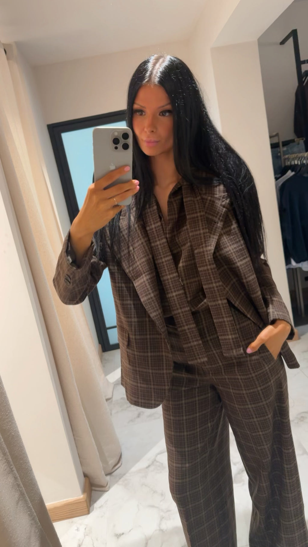 Coffee Checkered blazer jacket